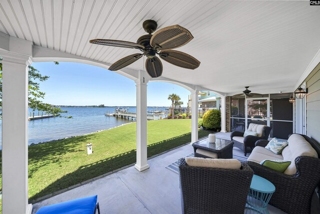 305 Marina Ct, Lexington, SC 29072 - view of patio featuring a ceiling fan, a water view, and an outdoor living space