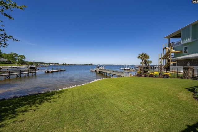 305 Marina Ct, Lexington, SC 29072 - view of dock with a water view, fence, and a yard