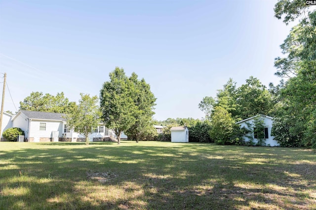 view of yard with a storage shed and an outdoor structure
