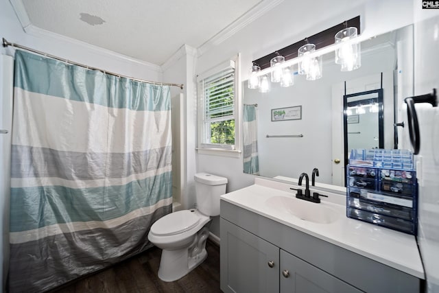 120 Coventry Lake Dr, Lexington, SC 29072 - full bath with ornamental molding, wood finished floors, toilet, vanity, and shower / bath combination with curtain
