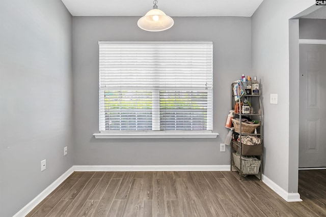 interior space with baseboards and wood finished floors