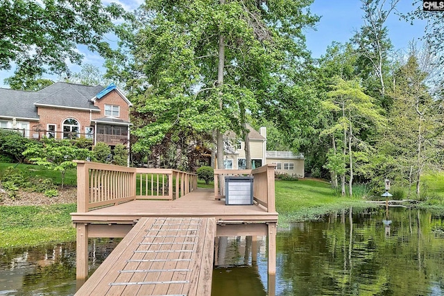 dock area with a deck with water view
