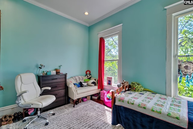 215 Greenbrier Mossydale Rd, Winnsboro, SC 29180 - bedroom featuring ornamental molding, multiple windows, recessed lighting, and wood finished floors