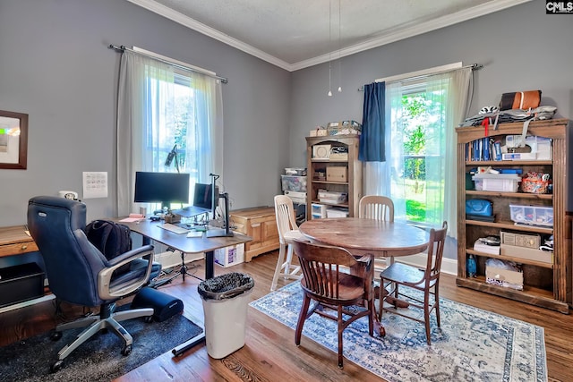 215 Greenbrier Mossydale Rd, Winnsboro, SC 29180 - office space with ornamental molding, wood finished floors, and a wealth of natural light
