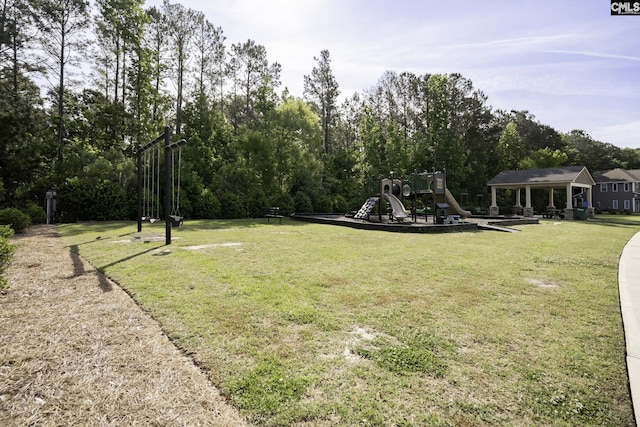 view of yard with a gazebo and playground community