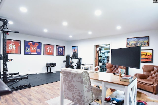 office space featuring recessed lighting and wood finished floors