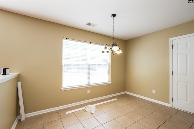 236 Crimson Oak Dr, Lexington, SC 29072 - unfurnished room featuring baseboards, light tile patterned flooring, a chandelier, and visible vents