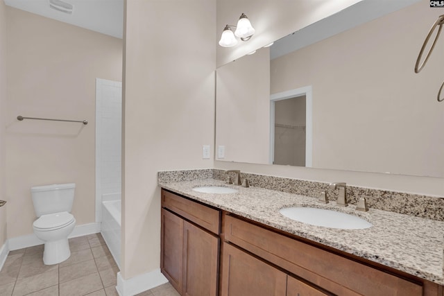 full bath featuring visible vents, a sink, tile patterned flooring, and toilet