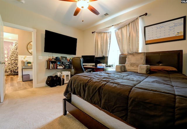 309 Creek Ridge Loop, Blythewood, SC 29016 - bedroom with light colored carpet, ceiling fan, and visible vents