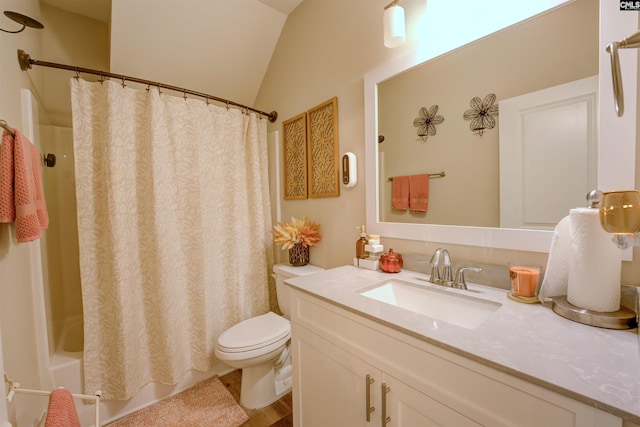 309 Creek Ridge Loop, Blythewood, SC 29016 - full bath with vanity, wood finished floors, shower / bath combination with curtain, toilet, and vaulted ceiling