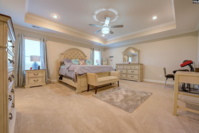 309 Creek Ridge Loop, Blythewood, SC 29016 - bedroom featuring crown molding, a tray ceiling, and light carpet