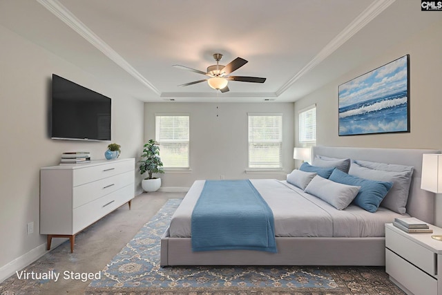 433 Outer Banks Dr, Lexington, SC 29072 - bedroom with a raised ceiling, baseboards, a ceiling fan, and ornamental molding