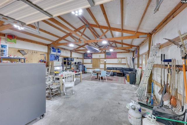 garage featuring a workshop area