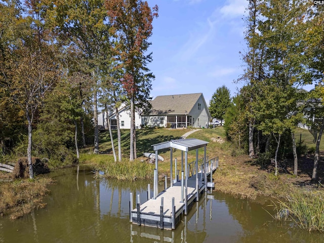 31226 Cove View Ct, Lancaster, SC 29720 - view of dock featuring a lawn, a water view, and boat lift