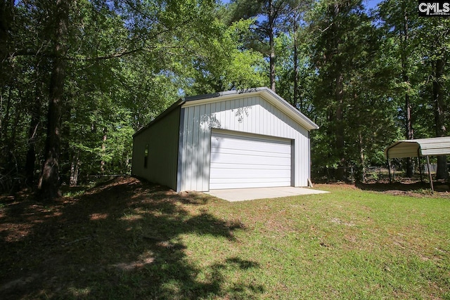 detached garage with a carport