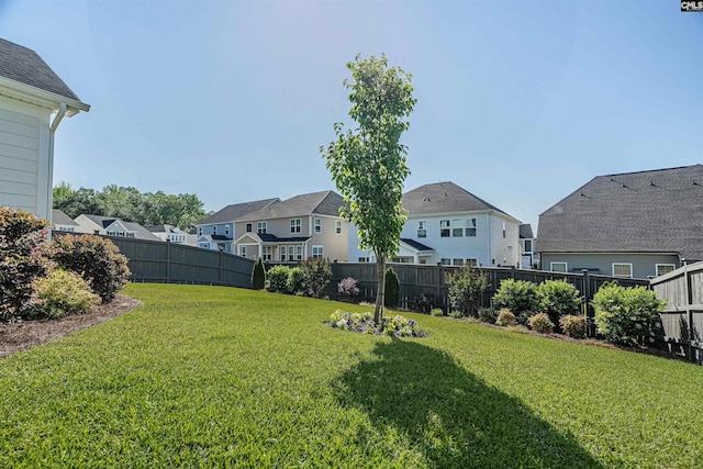 view of yard featuring a residential view and a fenced backyard