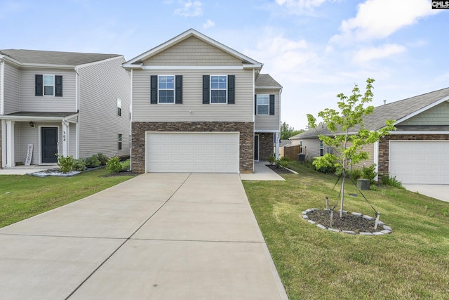 304 Sandbach Rd, Columbia, SC 29209 - view of front facade featuring stone siding, driveway, a front yard, and a garage