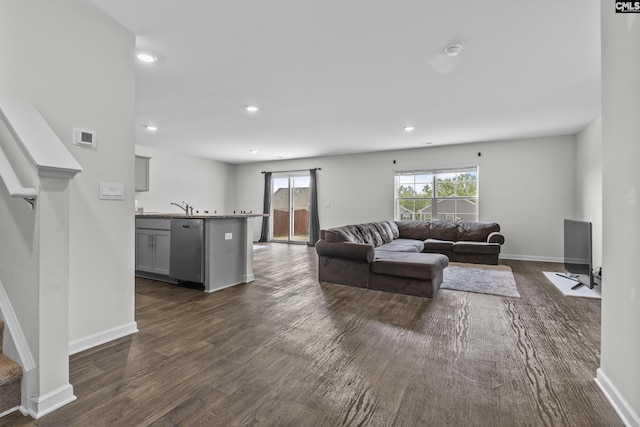 304 Sandbach Rd, Columbia, SC 29209 - living room featuring recessed lighting, baseboards, stairs, and dark wood-type flooring