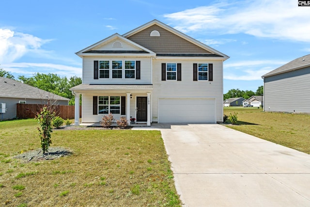 105 Maple Ct, Lugoff, SC 29073 - traditional-style house featuring a garage, a front lawn, fence, and driveway