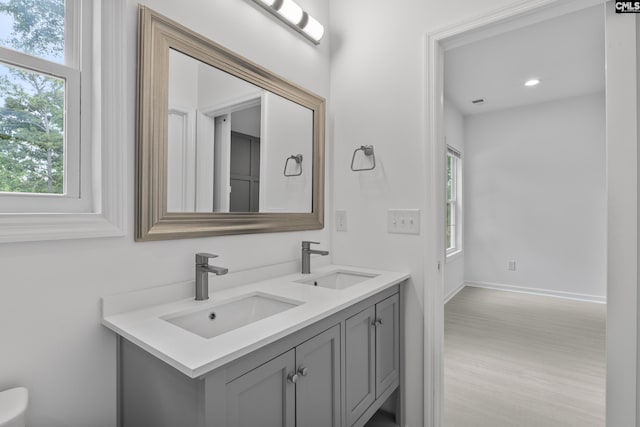 bathroom featuring double vanity, plenty of natural light, and a sink