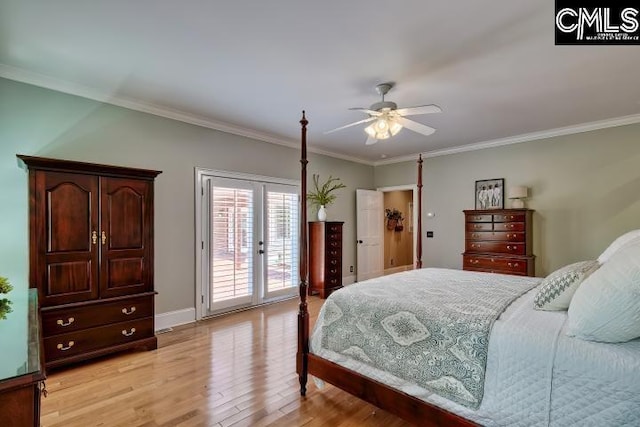 121 Cove View Dr, Irmo, SC 29063 - bedroom with ceiling fan, crown molding, baseboards, light wood finished floors, and access to outside