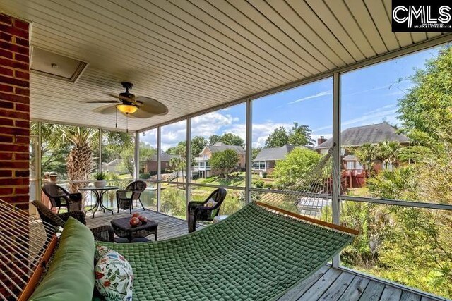 121 Cove View Dr, Irmo, SC 29063 - sunroom featuring plenty of natural light, a ceiling fan, and an outdoor living space