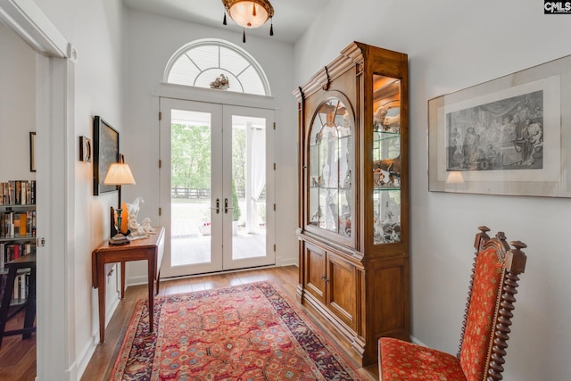 doorway to outside featuring light wood-type flooring and french doors
