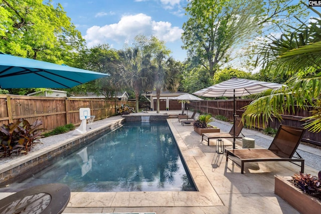 view of pool with a patio, a fenced in pool, and a fenced backyard