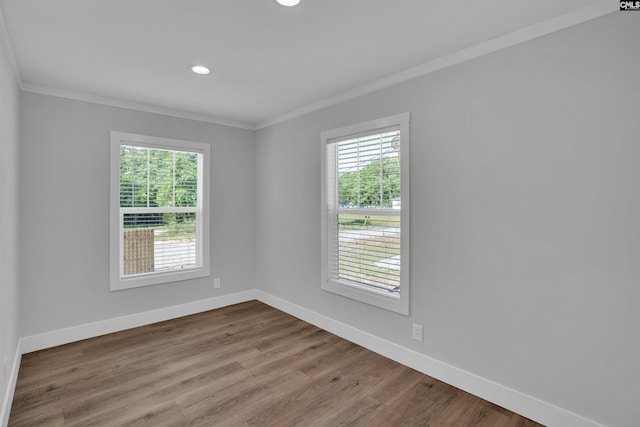 empty room featuring crown molding, baseboards, and a healthy amount of sunlight