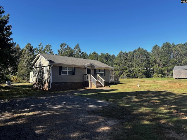 629 Crystal Creek Cir, Chapin, SC 29036 - bungalow-style house with a wooden deck, a front lawn, and crawl space