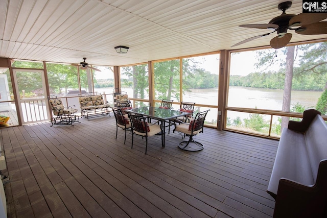2081 Great N Rd, Winnsboro, SC 29180 - sunroom / solarium featuring a water view and ceiling fan