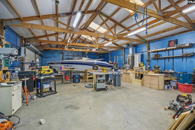 garage featuring a workshop area