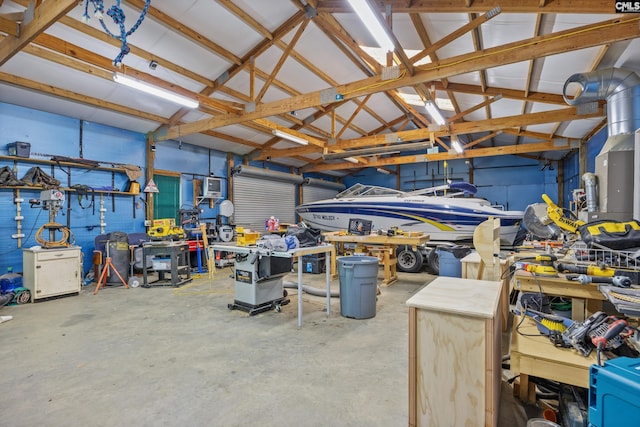 garage featuring a workshop area