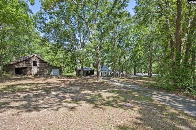 view of yard with an outdoor structure and a garage