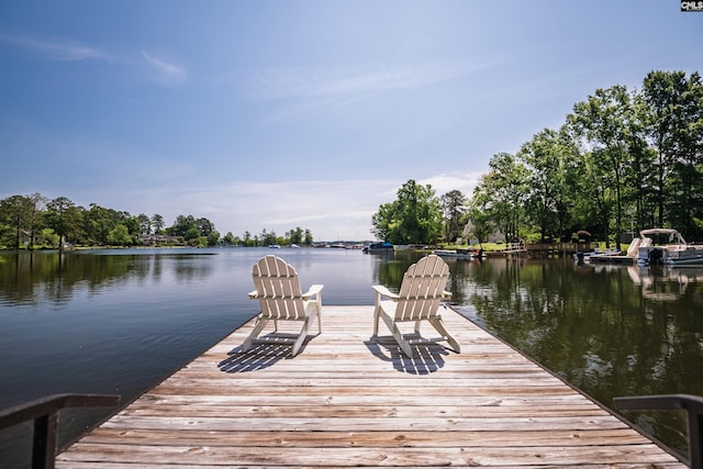 view of dock with a water view