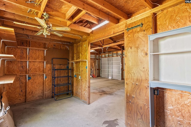 interior space featuring ceiling fan