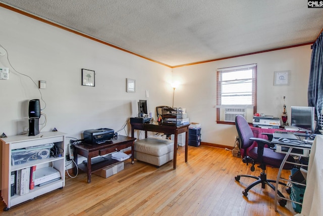 2700 Magnolia St, Columbia, SC 29204 - office with crown molding, a textured ceiling, baseboards, and hardwood / wood-style floors