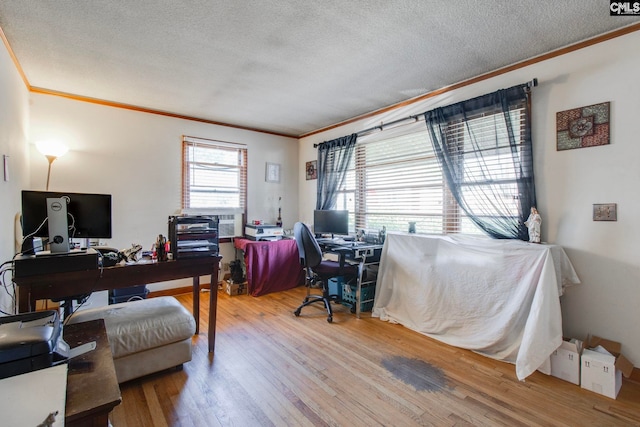 2700 Magnolia St, Columbia, SC 29204 - office area with crown molding, a textured ceiling, and wood finished floors
