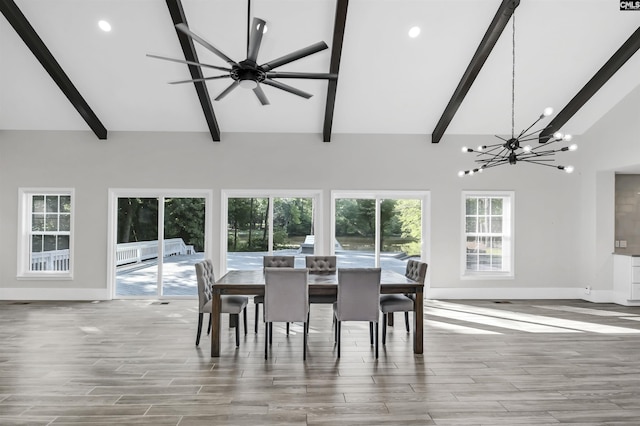 15 Glenlake Rd, Columbia, SC 29223 - dining space with wood finished floors, a chandelier, baseboards, and lofted ceiling with beams
