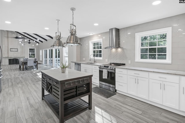 15 Glenlake Rd, Columbia, SC 29223 - kitchen with a sink, stainless steel appliances, wall chimney exhaust hood, a wealth of natural light, and light wood-style floors