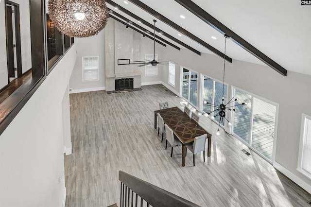 15 Glenlake Rd, Columbia, SC 29223 - living room with recessed lighting, baseboards, high vaulted ceiling, wood finished floors, and beamed ceiling