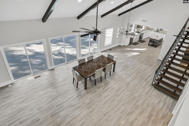 15 Glenlake Rd, Columbia, SC 29223 - living room featuring a ceiling fan, visible vents, baseboards, stairway, and light wood-style floors
