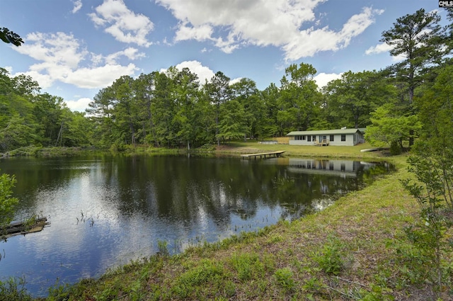property view of water featuring a forest view