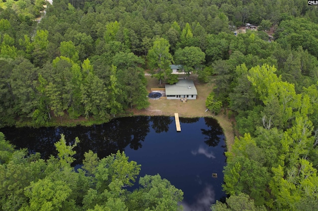 aerial view featuring a water view and a view of trees