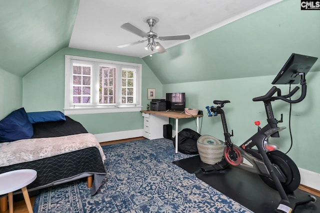 307 Waccamaw Ave, Columbia, SC 29205 - bedroom with lofted ceiling, baseboards, wood finished floors, and a ceiling fan