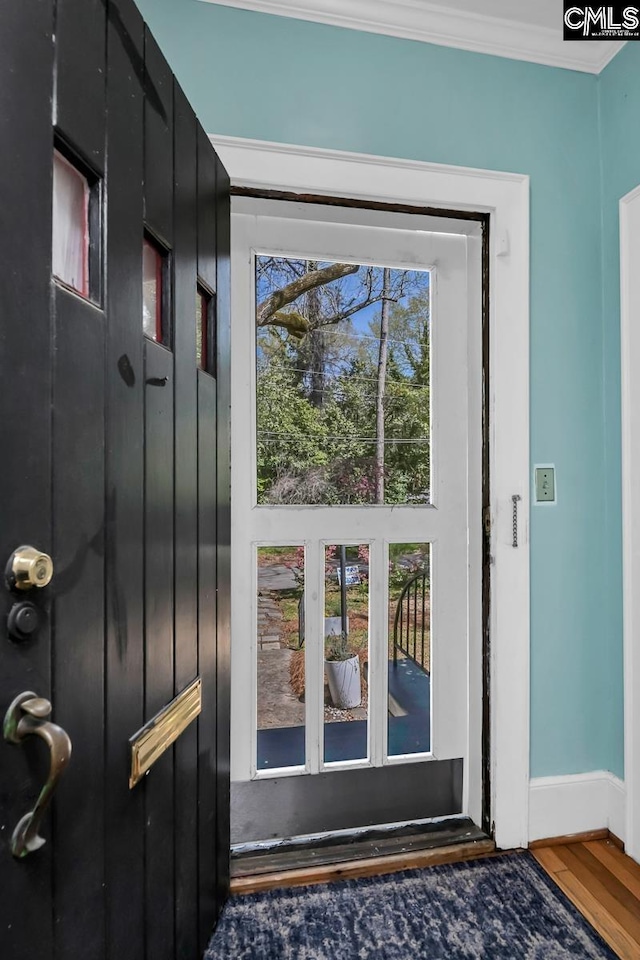 307 Waccamaw Ave, Columbia, SC 29205 - entryway featuring ornamental molding, wood finished floors, and baseboards