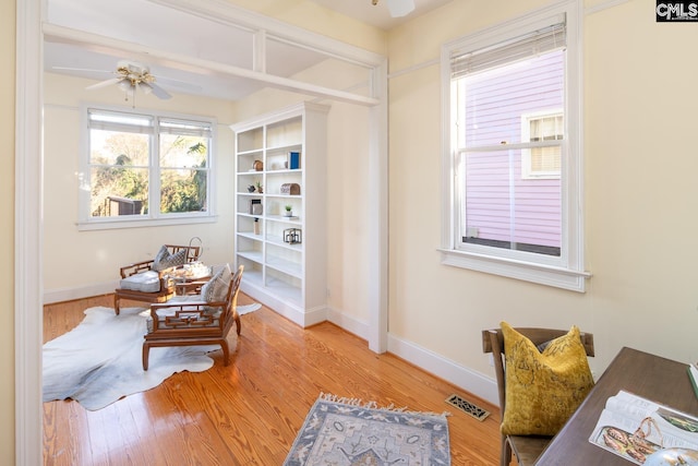 2408 Park St, Columbia, SC 29201 - living area with ceiling fan, light wood-style flooring, and baseboards