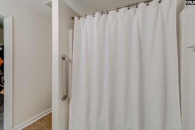 393 Vermillion Dr, Columbia, SC 29209 - full bathroom with baseboards, tile patterned flooring, and curtained shower
