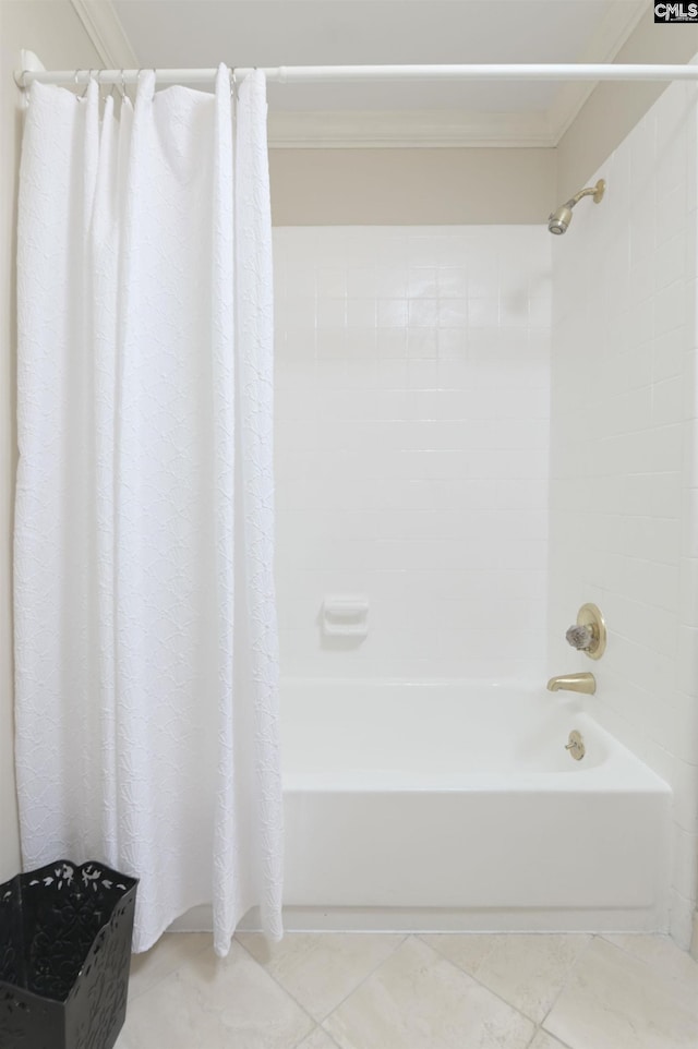 bathroom with shower / tub combo and tile patterned floors