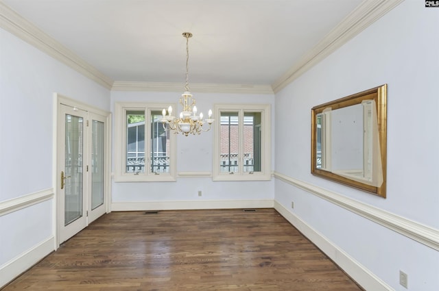 10 N Sweetbriar Ln, Columbia, SC 29223 - unfurnished dining area with a chandelier, dark wood finished floors, ornamental molding, and baseboards